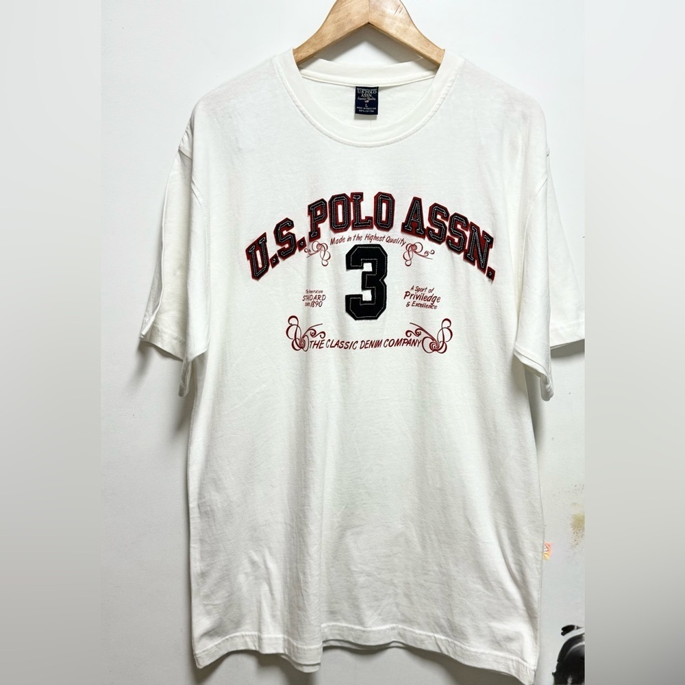 U.S. Polo Assn. White Tee with Red and Black Accents Size L